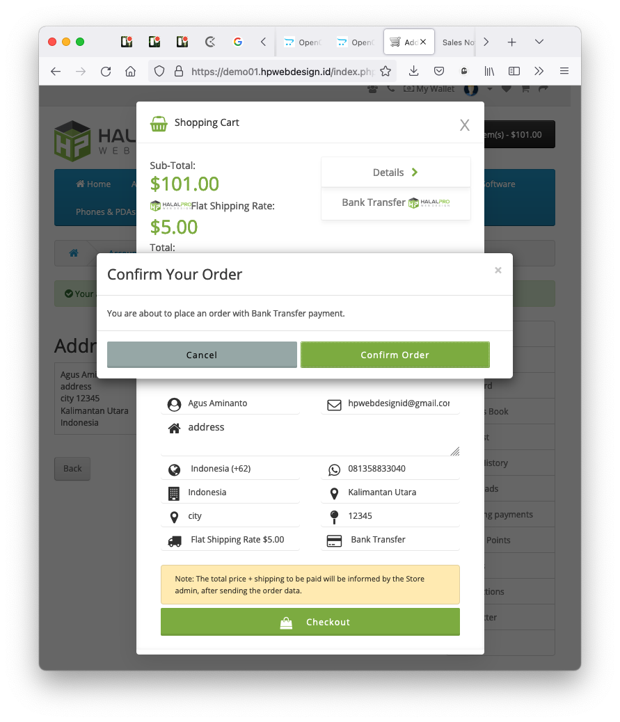 confirm checkout in ajax whatsapp checkout